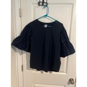Chico’s Navy Ruffled Knit Woven Tiered Sleeve Blouse – Size 1 (M/8-10)